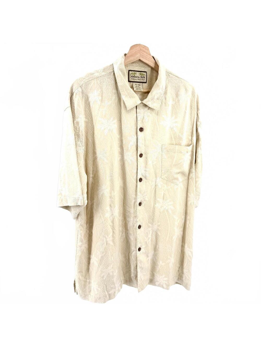 Vintage Y2K Jamaica Jaxx Tan 100% Silk Tropical Camp Shirt